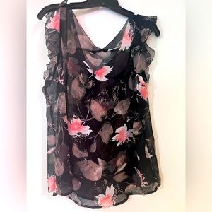 NY&Co Black Floral Sheer Blouse